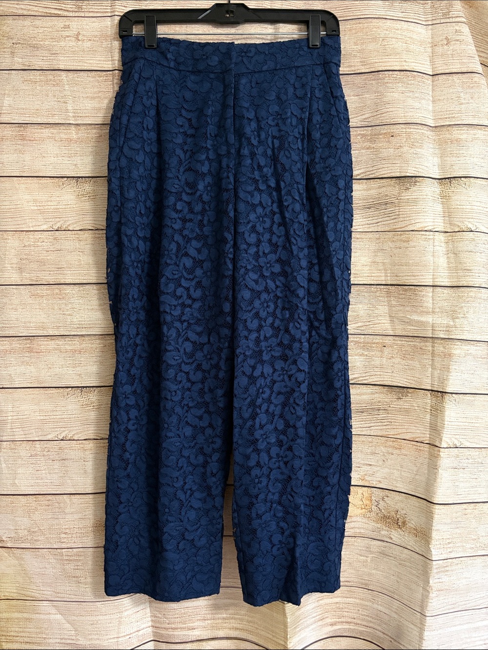 J. Crew Navy Floral Lace Wide-Leg Pants